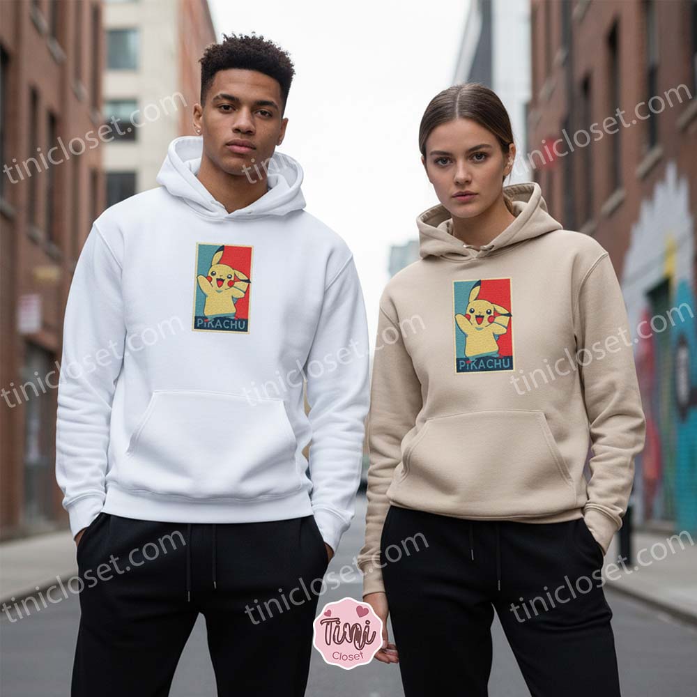 Pikachu Embroidered Sweatshirt, Just Because Gift For Him Her, Classic Anime Hoodie T-Shirt Pikachu Embroidered Sweatshirt, Just Because Gift For Him Her, Classic Anime Hoodie T-Shirt