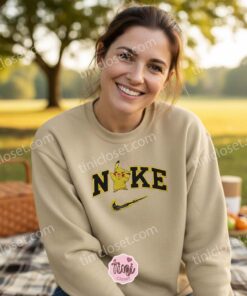 Pikachu Embroidered Tee, Cute Electric Pokemon Crewneck, Galentine Gift Ideas (1)