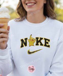 Pikachu Embroidered Tee, Cute Electric Pokemon Crewneck, Galentine Gift Ideas (4)