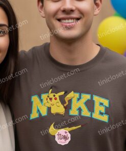 Pikachu Sporty Embroidered Pullover, Cozy Pokemon Embroidered Hoodie, Long Distance Relationship Gifts (1)