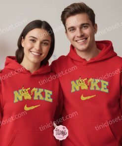 Pikachu Sporty Embroidered Pullover, Cozy Pokemon Embroidered Hoodie, Long Distance Relationship Gifts (2)