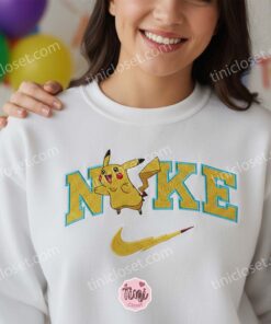 Pikachu Sporty Embroidered Pullover, Cozy Pokemon Embroidered Hoodie, Long Distance Relationship Gifts (3)