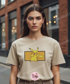 Pikachu Thunder Shock Embroidered T Shirt & Sweatshirt, Pokemon Lover Top, Bestie Matching Crewneck (3)