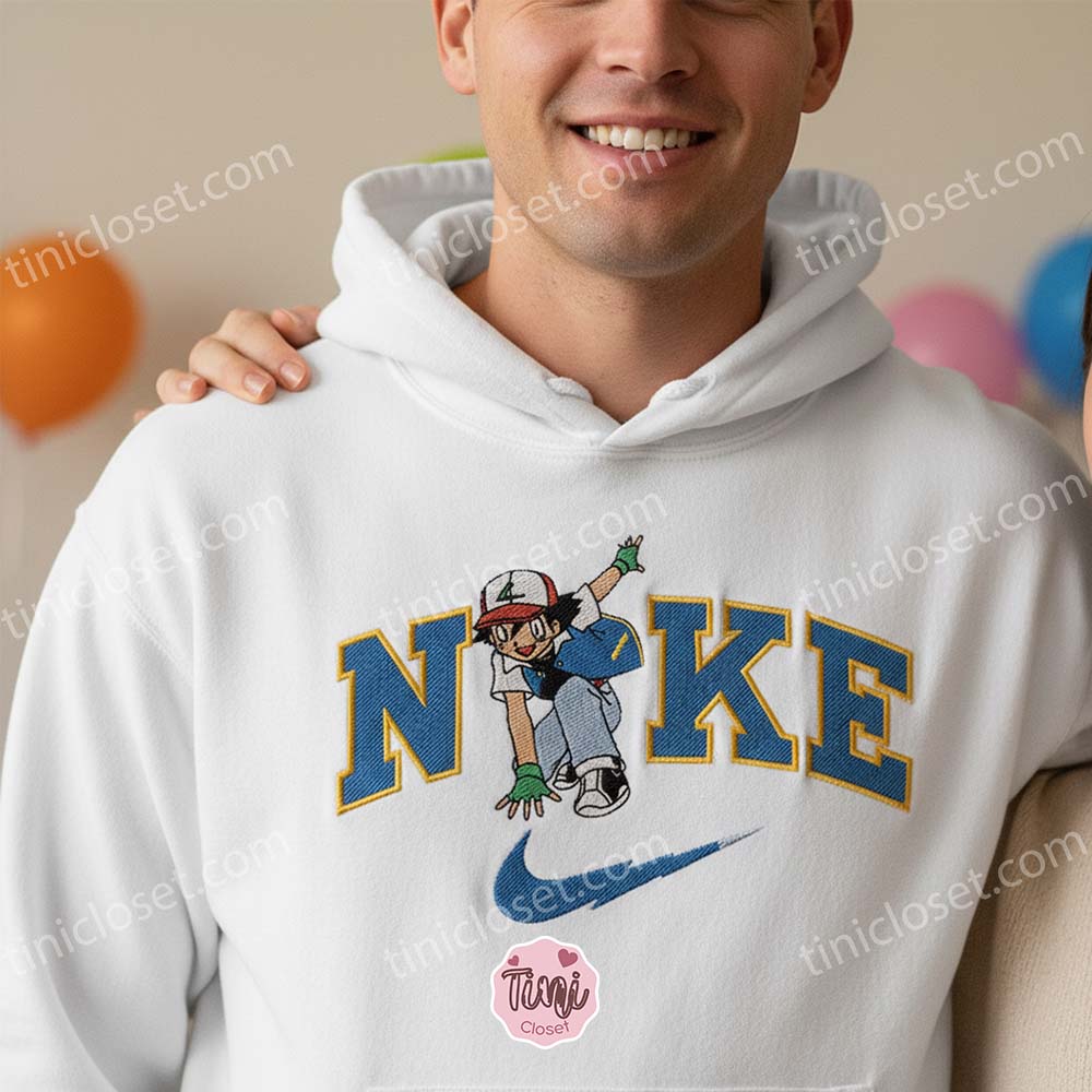 Satoshi Sporty Embroidered Pullover, Cozy Pokemon Embroidered Hoodie, Long Distance Relationship Gifts Satoshi Sporty Embroidered Pullover, Cozy Pokemon Embroidered Hoodie, Long Distance Relationship Gifts