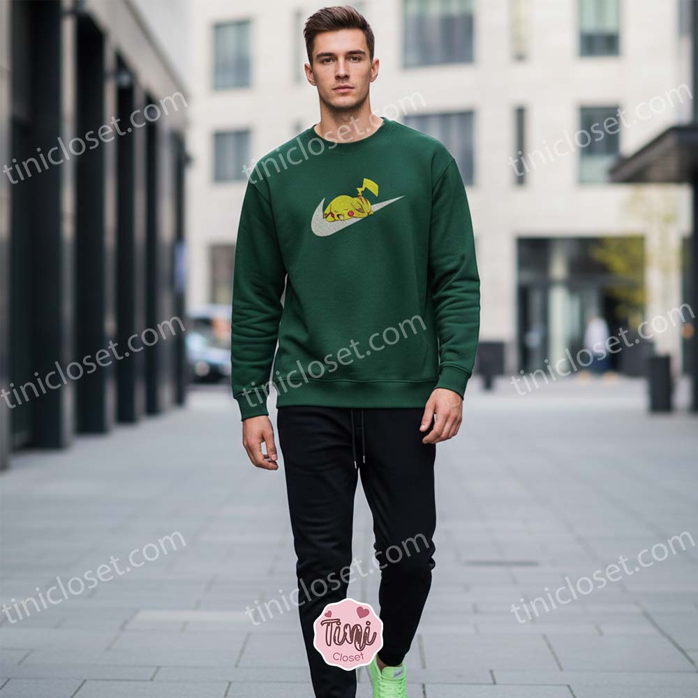 Sleeping Pikachu Embroidered Sweatshirt, Cozy Gifts For Girlfriend, Cute Anime T-Shirt and Hoodie Sleeping Pikachu Embroidered Sweatshirt, Cozy Gifts For Girlfriend, Cute Anime T-Shirt and Hoodie