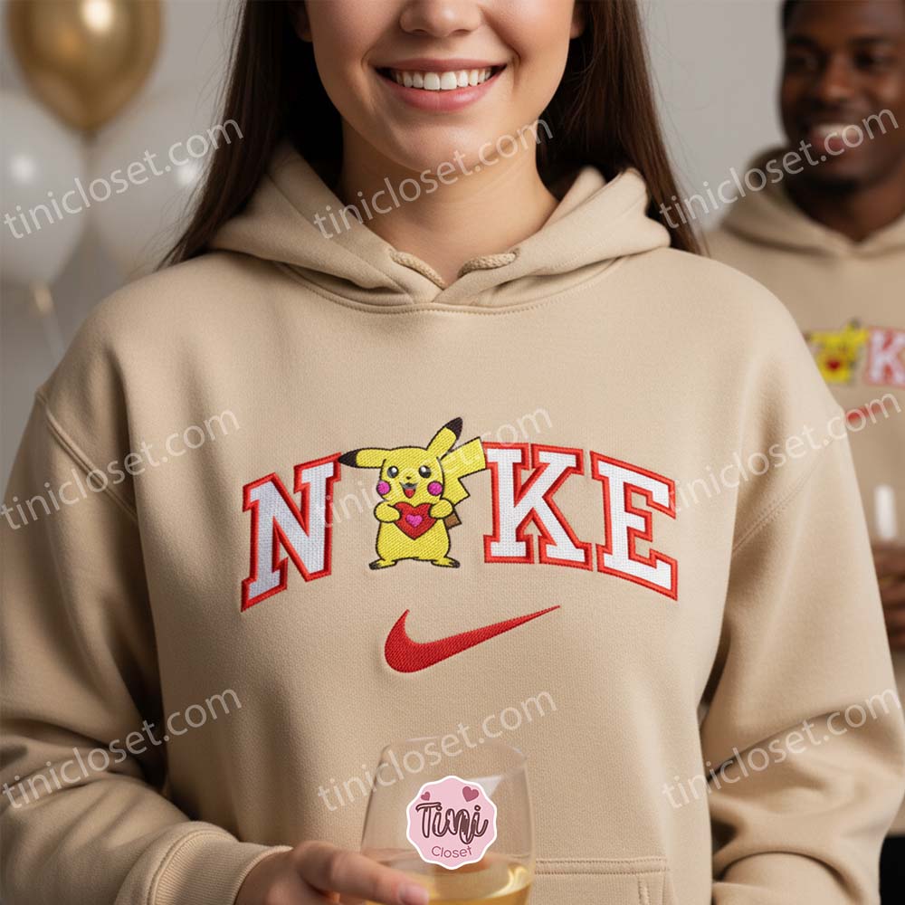 Embroidered Pikachu Heart T-Shirt, Custom Boyfriend Girlfriend Hoodie Gift, Vintage Athletic Style Pokemon Crewneck & Sweatshirt Embroidered Pikachu Heart T-Shirt, Custom Boyfriend Girlfriend Hoodie Gift, Vintage Athletic Style Pokemon Crewneck & Sweatshirt