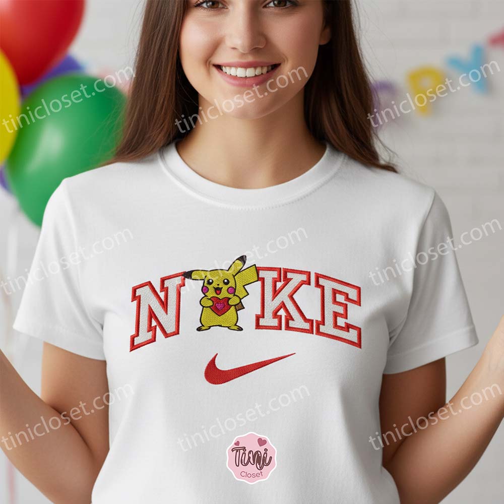 Embroidered Pikachu Heart T-Shirt, Custom Boyfriend Girlfriend Hoodie Gift, Vintage Athletic Style Pokemon Crewneck & Sweatshirt Embroidered Pikachu Heart T-Shirt, Custom Boyfriend Girlfriend Hoodie Gift, Vintage Athletic Style Pokemon Crewneck & Sweatshirt