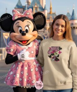 Cute Pink Minnie Mouse Embroidered Crewneck, Embroidered Disney Character Shirt, Girls Disney Trip Outfit (1)