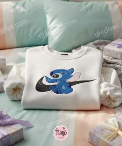 Stitch Swoosh Embroidered Hoodie, Custom Sporty Experiment 626 Sweatshirt, Ohana Means Family Crewneck, Disney Gift for Him Her (1)