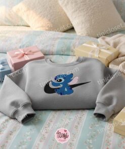 Stitch Swoosh Embroidered Hoodie, Custom Sporty Experiment 626 Sweatshirt, Ohana Means Family Crewneck, Disney Gift for Him Her (3)