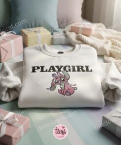 Angel Playgirl Style Embroidered Sweatshirt, Experiment 624 Pink Hoodie, Ohana Means Family Disney Crewneck, Disney Gift for Her (1)