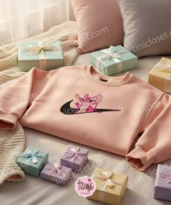 Angel Swoosh Embroidered Hoodie, Custom Experiment 624 Embroidered Sweatshirt, Ohana Family Pink Sporty Gift, Disney Gift for Her (2)