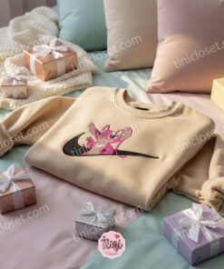 Angel Swoosh Embroidered Hoodie, Custom Experiment 624 Embroidered Sweatshirt, Ohana Family Pink Sporty Gift, Disney Gift for Her (3)