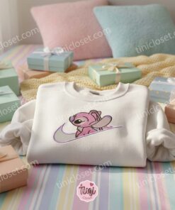 Angel Swoosh Embroidered Hoodie, Custom Sporty Experiment 624 Sweatshirt, Ohana Means Family Crewneck, Disney Gift for Her (1)