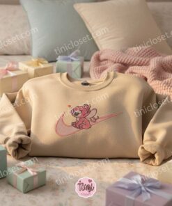 Angel Swoosh Heart Embroidered Hoodie, Custom Experiment 624 Sweatshirt, Disney Anniversary Couple Shirt, Valentine Gift for Her (2)