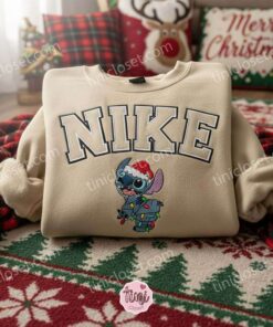 Christmas Lights Stitch Embroidered Hoodie, Embroidered Winter Stitchmas Sweatshirt, Disney Xmas Holiday Crewneck, Gift for Him Her (1)