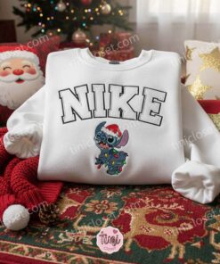 Christmas Lights Stitch Embroidered Hoodie, Embroidered Winter Stitchmas Sweatshirt, Disney Xmas Holiday Crewneck, Gift for Him Her (3)