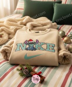 Classic Stitch Santa Hat Christmas Embroidered Hoodie, Merry Stitchmas Disney Holiday Sweatshirt, Santa Stitch Ohana Apparel, Gift for Him Her (1)