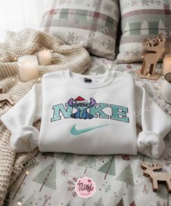 Classic Stitch Santa Hat Christmas Embroidered Hoodie, Merry Stitchmas Disney Holiday Sweatshirt, Santa Stitch Ohana Apparel, Gift for Him Her (2)