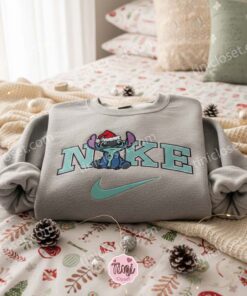 Classic Stitch Santa Hat Christmas Embroidered Hoodie, Merry Stitchmas Disney Holiday Sweatshirt, Santa Stitch Ohana Apparel, Gift for Him Her (3)