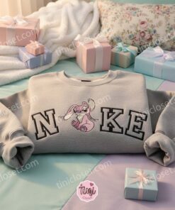 Custom Angel Embroidered Sweatshirt, Matching Stitch and Angel Hoodies, Minimalist Experiment 624 Embroidered Crewneck, Ohana Means Family Disney Gift (2)