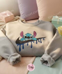 Custom Stitch Melting Swoosh Embroidered Sweatshirt, Minimalist Experiment 626 Hoodie, Cute Ohana Means Family Crewneck, Gift for Disney Lovers