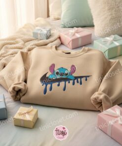 Custom Stitch Melting Swoosh Embroidered Sweatshirt, Minimalist Experiment 626 Hoodie, Cute Ohana Means Family Crewneck, Gift for Disney Lovers (2)