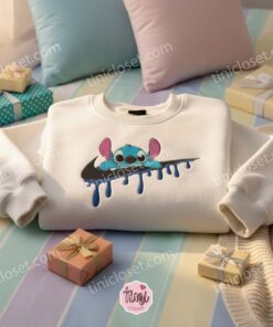 Custom Stitch Melting Swoosh Embroidered Sweatshirt, Minimalist Experiment 626 Hoodie, Cute Ohana Means Family Crewneck, Gift for Disney Lovers (3)