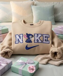 Dark Blue Stitch Embroidered Sweatshirt, Custom Experiment 626 Hoodie, Minimalist Ohana Means Family Crewneck, Personalized Disney Gift