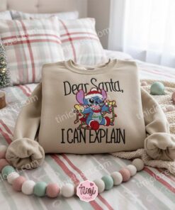 Funny Dear Santa I Can Explain Stitch Embroidered Hoodie, Naughty Stitch Christmas Lights Sweatshirt, Festive Disney Crewneck, Gift for Him Her