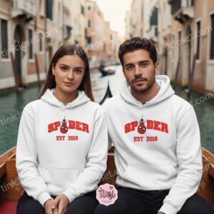 Spider Man Embroidered Hoodie, Custom Peter Parker & Gwen Stacy Aesthetic Sweatshirt, Vintage Collegiate Style Spider Embroidery, Unisex Streetwear Crewneck (3)