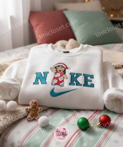 Lilo Santa Hat Mele Kalikimaka Embroidered Hoodie, Hawaiian Christmas Lilo Sweatshirt, Ohana Holiday Disney Apparel, Gift for Him Her (1)