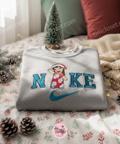 Lilo Santa Hat Mele Kalikimaka Embroidered Hoodie, Hawaiian Christmas Lilo Sweatshirt, Ohana Holiday Disney Apparel, Gift for Him Her (2)