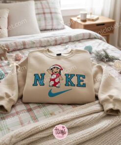 Lilo Santa Hat Mele Kalikimaka Embroidered Hoodie, Hawaiian Christmas Lilo Sweatshirt, Ohana Holiday Disney Apparel, Gift for Him Her (3)