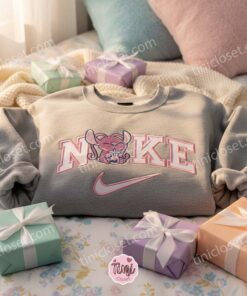 Matching Couple Angel Boba Embroidered Hoodie, Custom Experiment 626 Drinking Tea Shirt, Minimalist Ohana Crewneck, Anniversary Gift for Disney Lovers (3)