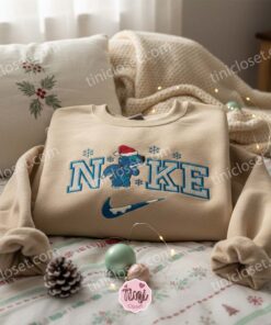 Snowy Stitch Christmas Embroidered Sweatshirt, Stitch Santa Hat Snowflake Hoodie, Custom Winter Couple Disney Crewneck, Gift for Him (1)