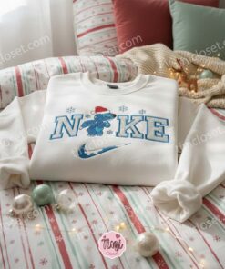 Snowy Stitch Christmas Embroidered Sweatshirt, Stitch Santa Hat Snowflake Hoodie, Custom Winter Couple Disney Crewneck, Gift for Him (2)