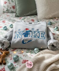 Snowy Stitch Christmas Embroidered Sweatshirt, Stitch Santa Hat Snowflake Hoodie, Custom Winter Couple Disney Crewneck, Gift for Him