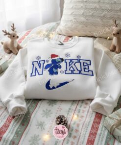 Snowy Stitch Christmas Embroidered Sweatshirt, Stitch with Santa Hat and Snowflake Hoodie, Custom Winter Disney Crewneck, Gift for Him