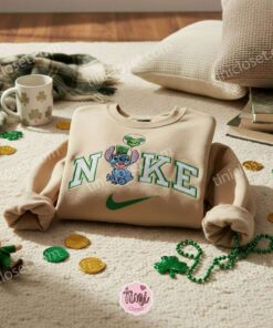 St. Patrick's Day Stitch Disney Balloon Embroidered Hoodie, Embroidered Lucky Holiday Sweatshirt, Disney Green Holiday Crewneck, Gift for Him Her (1)