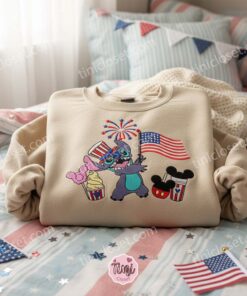 Stitch 4th of July Independence Day Embroidered Hoodie, Patriotic Stitch American Flag Sweatshirt, Fireworks Disney Crewneck, Gift for Him Her 1 Stitch 4th of July Independence Day Embroidered Hoodie, Patriotic Stitch American Flag Sweatshirt, Fireworks Disney Crewneck, Gift for Him Her (2)