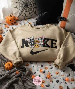 Stitch and Angel as Jack and Sally Embroidered Sweatshirt, Simply Meant To Be Halloween Couple Hoodie, Custom Spooky Love Disney Shirt, Gift for Him Her (1)