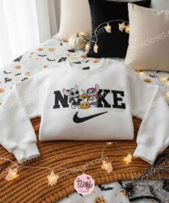 Stitch and Angel as Jack and Sally Embroidered Sweatshirt, Simply Meant To Be Halloween Couple Hoodie, Custom Spooky Love Disney Shirt, Gift for Him Her (2)