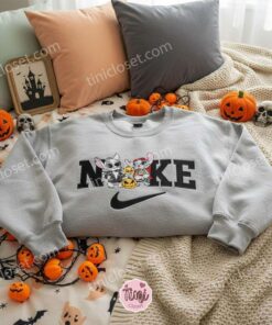 Stitch and Angel as Jack and Sally Embroidered Sweatshirt, Simply Meant To Be Halloween Couple Hoodie, Custom Spooky Love Disney Shirt, Gift for Him Her (3)