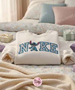 Stitch Embroidered Sweatshirt, Minimalist Disney Cartoon Hoodie, Cute Ohana Means Family Crewneck, Gift for Disney Lovers