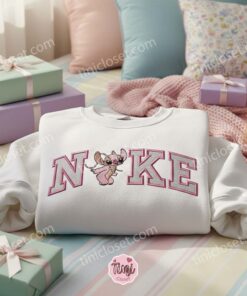 Angel Embroidered Sweatshirt, Minimalist Disney Cartoon Hoodie, Cute Ohana Means Family Crewneck, Gift for Disney Lovers (1)