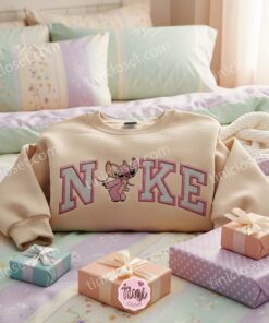 Angel Embroidered Sweatshirt, Minimalist Disney Cartoon Hoodie, Cute Ohana Means Family Crewneck, Gift for Disney Lovers (2)