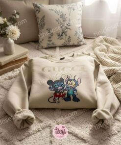 Stitch and Mickey Luxury Cosplay Hoodie, High End Designer Mouse and Alien Sweatshirt, Streetwear Chic Designer Logo Apparel, Gift for Him Her (3)