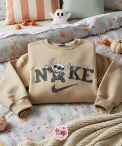 Stitch as Jack Skellington Halloween Embroidered Sweatshirt, Custom Nightmare Stitchmas Hoodie, Spooky Spirit Ohana Crewneck, Gift for Him Her