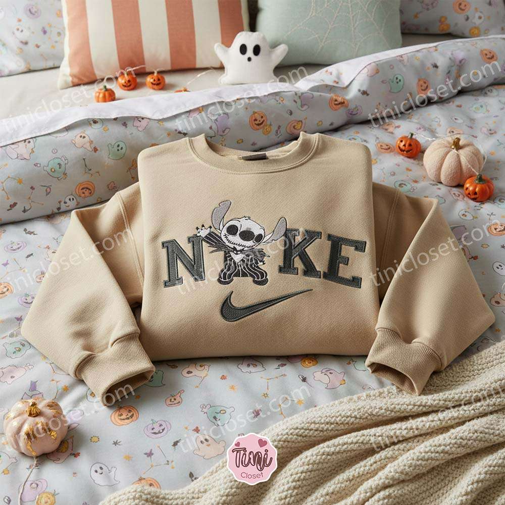 Stitch as Jack Skellington Halloween Embroidered Sweatshirt, Custom Nightmare Stitchmas Hoodie, Spooky Spirit Ohana Crewneck, Gift for Him Her Stitch as Jack Skellington Halloween Embroidered Sweatshirt, Custom Nightmare Stitchmas Hoodie, Spooky Spirit Ohana Crewneck, Gift for Him Her